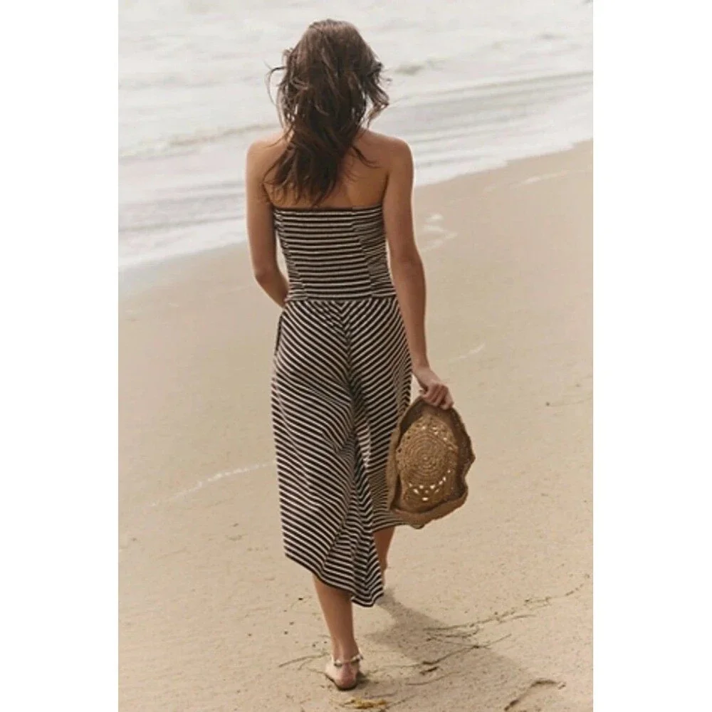 Free People Free Est Daley One-Piece Striped Print Tube Jumpsuit Dress XS 289566